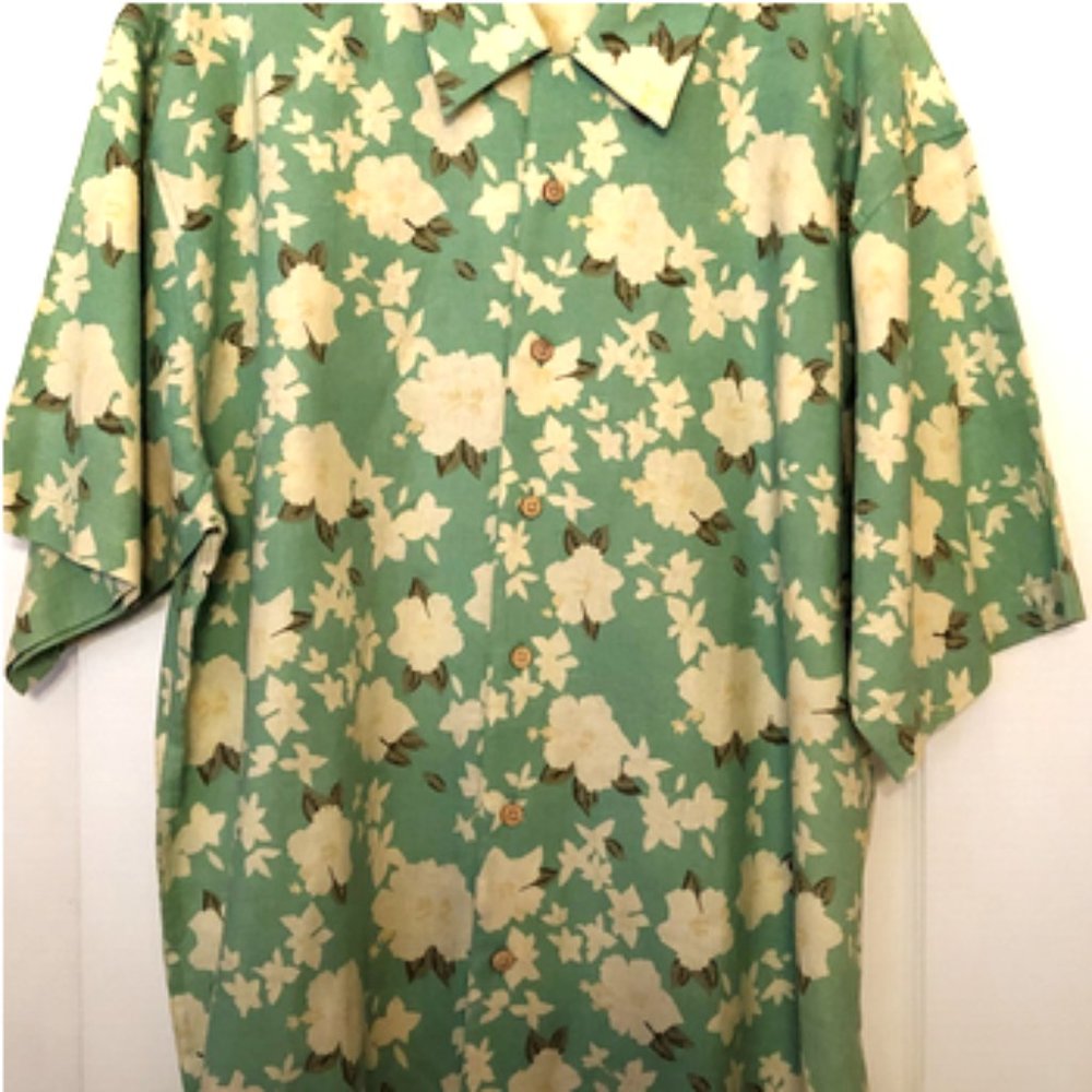 Shirt mens new size XXL Statements floral 55% linen 45%rayon button chest pocket